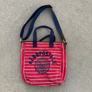 Y2K Aeropostale Canvas Tote Bag Purse Red Navy Stripe Double Straps Aero